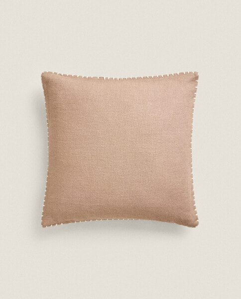 Plain linen cushion cover with topstitching