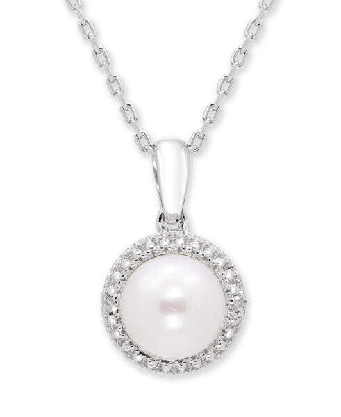 Macy's cultured Freshwater Pearl (7 mm) Diamond Accent Necklace in Sterling Silver
