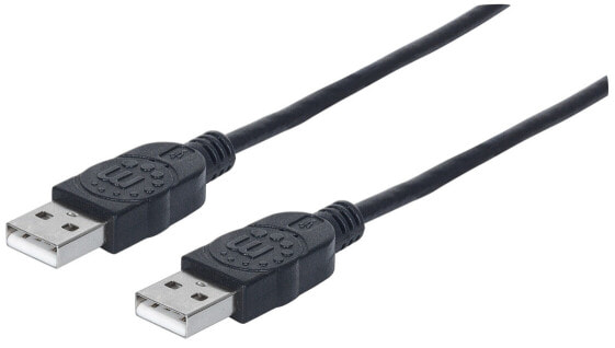 Manhattan USB-A to USB-A Cable - 3m - Male to Male - Black - 480 Mbps (USB 2.0) - Hi-Speed USB - Lifetime Warranty - Polybag - 3 m - USB A - USB A - USB 2.0 - Male/Male - Black