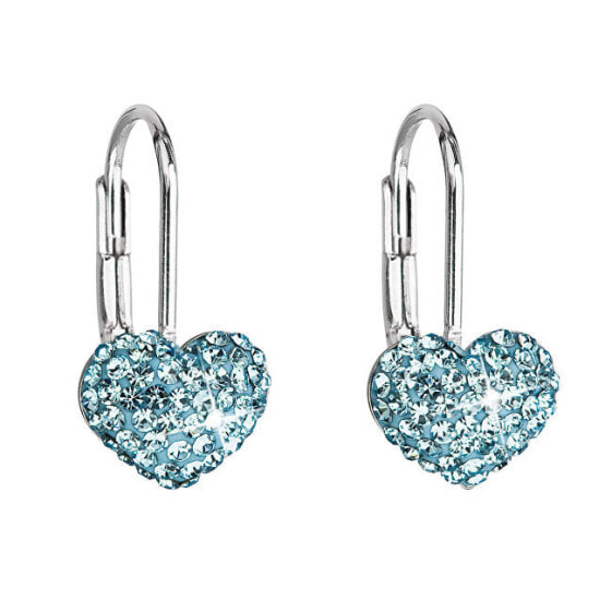 Heart earrings with crystals 31125.3 aquamarine