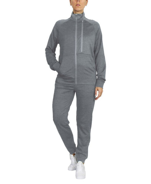 Women's Moisture Wicking Performance Active Track Jacket and Jogger Set, 2-Piece