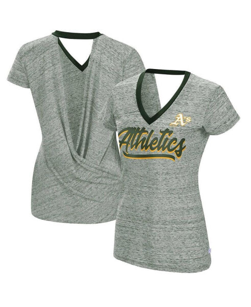 Women's Green Oakland Athletics Halftime Back Wrap Top V-Neck T-shirt