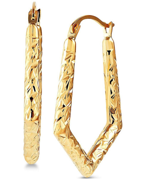 Textured V Hoop Earrings in 14k Gold
