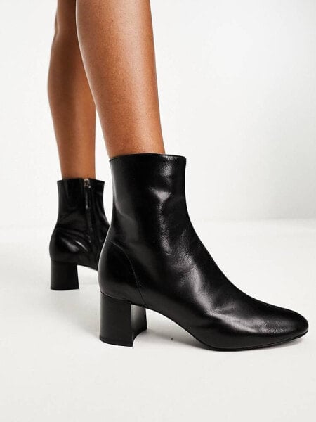 Mango round toe leather ankle boot in black