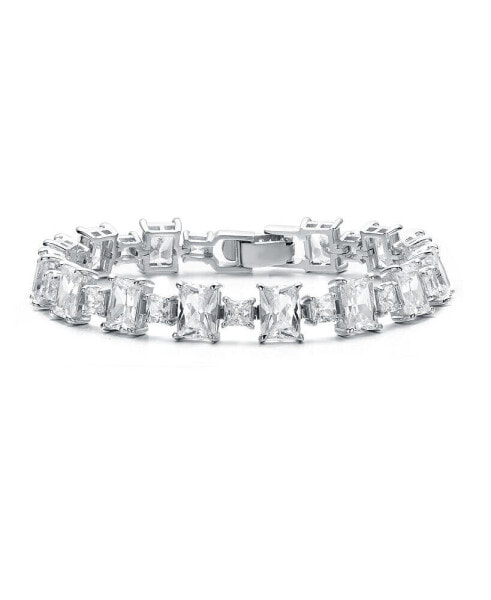 Sterling Silver Rhodium Plated Clear Cubic Zirconia Modern Tennis Bracelet