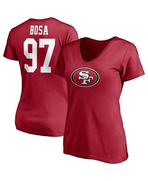Women's Nick Bosa Scarlet San Francisco 49ers Player Icon Name and Number V-Neck T-shirt
