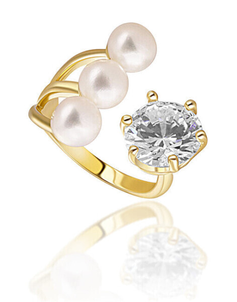 Gold-plated ring with real pearls and crystal JL0694