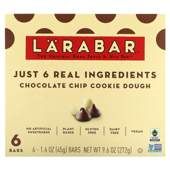 The Original Real Fruit & Nut Bar, Chocolate Chip Cookie Dough, 6 Bars, 1.6 oz (45 g)