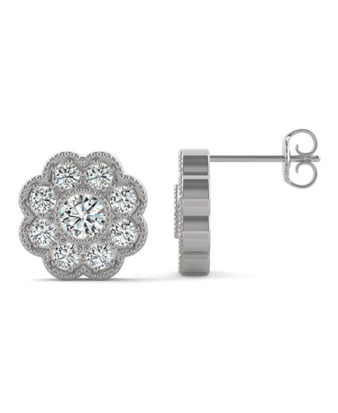 Moissanite Floral Stud Earrings 3/4 ct. t.w. Diamond Equivalent in 14k Gold, Rose Gold or White Gold