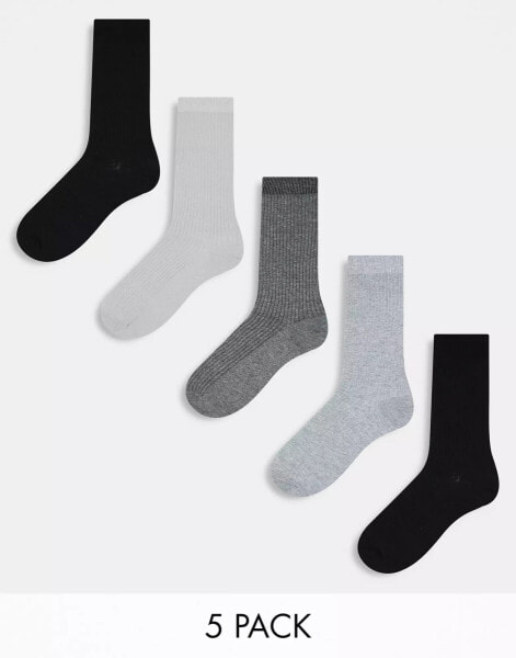 River Island 5 pack ribbed ankle sock in grey marl