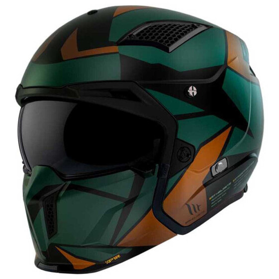 Шлем для мотоциклистов MT Helmets Streetfighter SV S P1R_CONVERTIBLE в глянцевом зелено-коричневом цвете