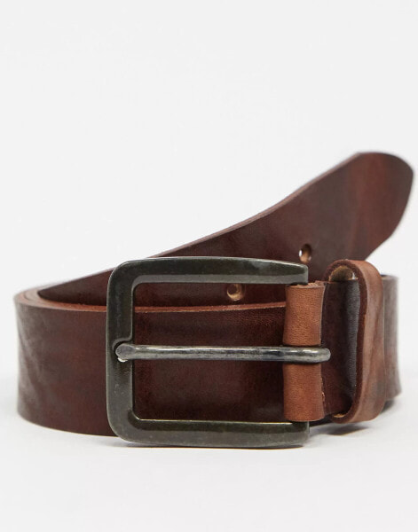 Jack & Jones smooth leather belt in brown