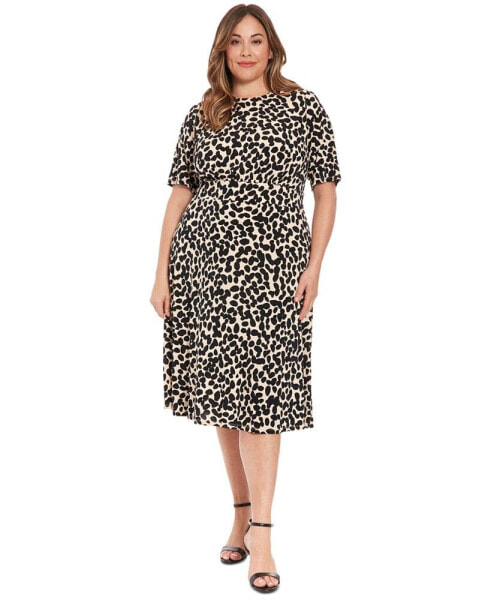 Plus Size Printed Elbow-Sleeve Fit & Flare Dress