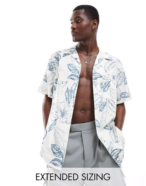 ASOS DESIGN relaxed revere shirt with vintage tropical floral print - MBLUE