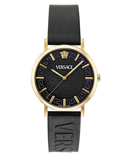 Часы Versace Swiss Black Leather Watch 40mm