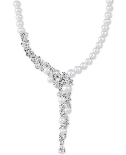 Cultured Freshwater Pearl (5-1/2 - 9-1/2mm) & Cubic Zirconia 17" Statement Necklace in Sterling Silver, Created for Macy's
