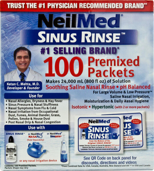 NeilMed Sinus Rinse Успокаивающий солевой раствор для полоскания носа 100 пакетиков