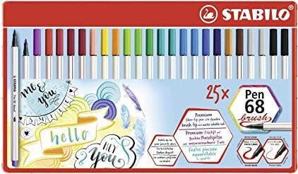STABILO Pen 68 brush - 25 colours - Multicolour - Bullet tip & Brush tip - Multicolour - Hexagonal - Water-based ink