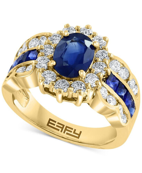 EFFY® Sapphire (2-1/4 ct. t.w.) & Diamond (1-1/10 ct. t.w.) Halo Statement Ring in 14k Gold