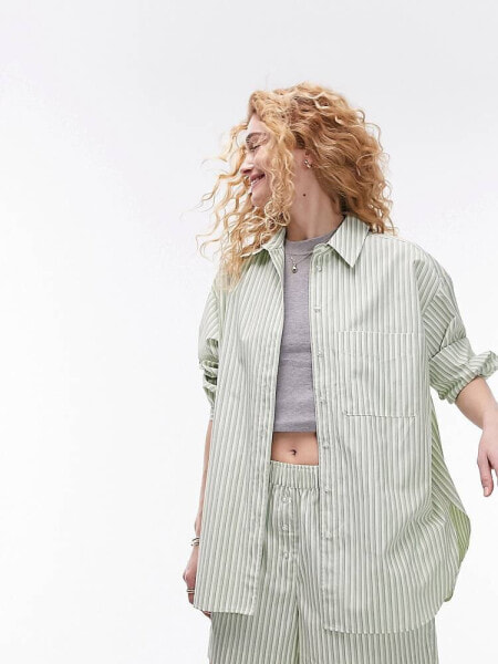 Topshop co-ord oversized stripe shirt in green and cream