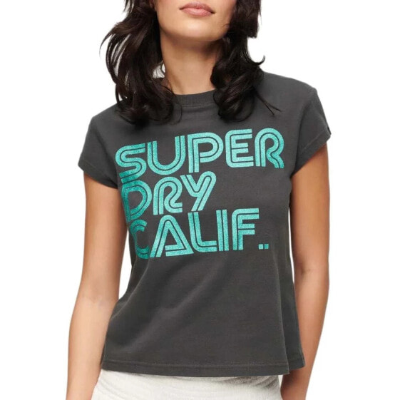 SUPERDRY Retro Glitter Logo Cap short sleeve T-shirt