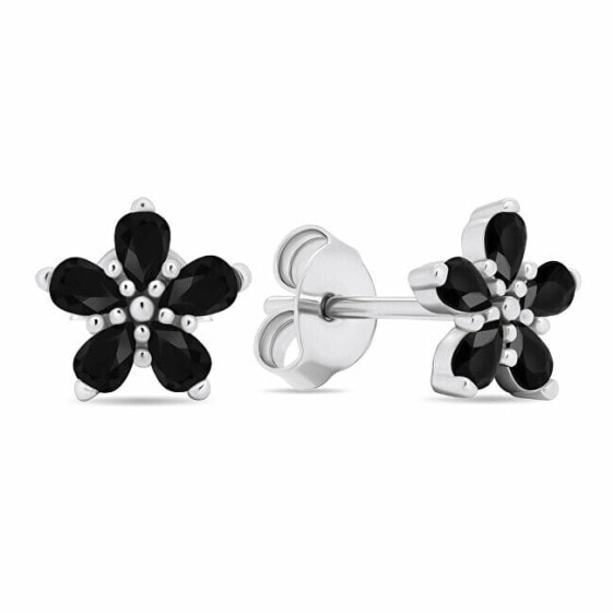 Matching silver earrings with black zircons Flowers EA591WBC