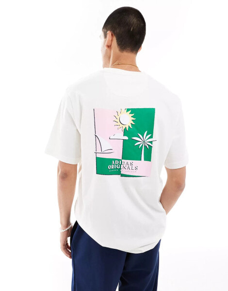 adidas Originals beach back print t-shirt in off white