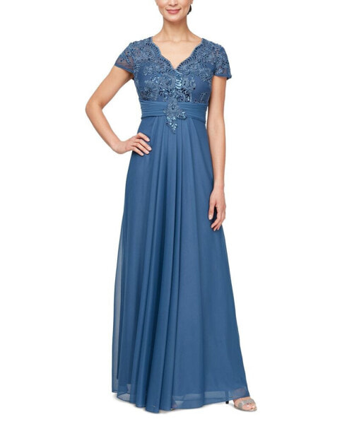 Petite Sequin Embroidered-Lace Gown