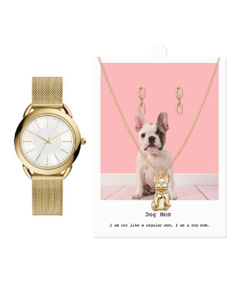 Часы и аксессуары Jessica Carlyle Женские наручные часы с кварцевым механизмом, сетчатый браслет, золотистый цвет 35 мм, подарочный набор.