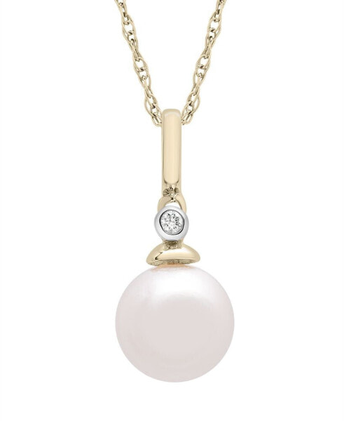 Cultured Freshwater Pearl and Diamond Accent Pendant Necklace in 14K Yellow Gold