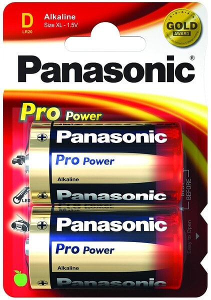 Panasonic 1x2 LR20PPG - Single-use battery - Alkaline - 1.5 V - 2 pc(s) - Blue - Gold - Red - 33.6 mm