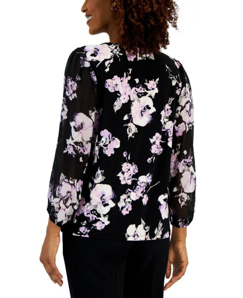 Women's Floral-Print Chiffon-Sleeve Top