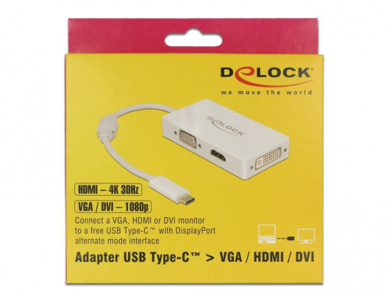 Delock 63924 - USB Type-C - 3840 x 2160 pixels - White - 60 Hz - 0.13 m - Windows 10 - Windows 7 - Windows 8.1