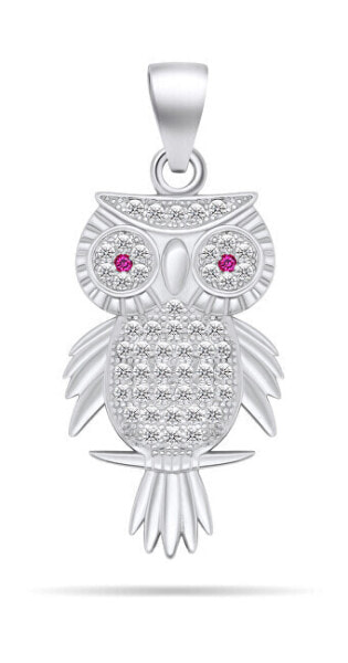 Sparkling silver owl pendant PT72W