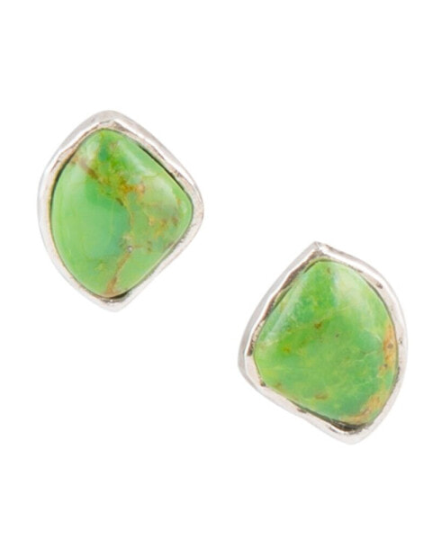 Abstract Sterling Silver and Genuine Lime Turquoise Stud Earrings