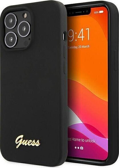 Guess Guess GUHCP13XLSLMGBK iPhone 13 Pro Max 6.7" black/czarny hardcase Silicone Script Gold Logo