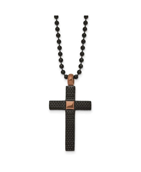 Black and Brown IP-plated Cross Pendant Ball Chain Necklace