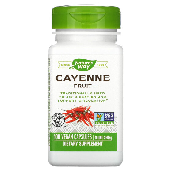 Витамины и БАДы травяной препарат Вегетарианские капсулы Cayenne Fruit, 40 000 SHU/g, 180 шт. от NATURE'S WAY