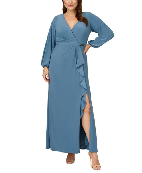 Plus Size Jersey Faux-Wrap Gown