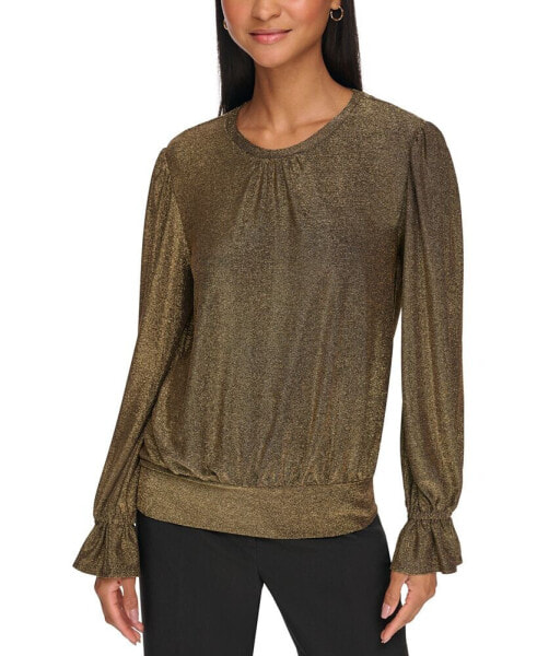 Women's Metallic Ruffled-Cuff Top