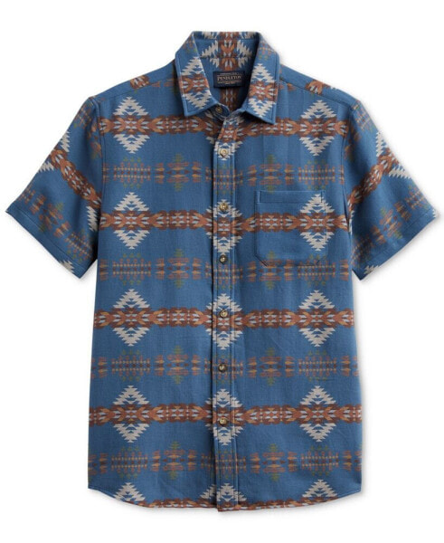 Men's Unbrushed Chamois Printed Short Sleeve Button-Front Shirt
