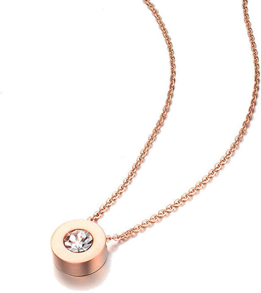 Pink gold-plated necklace with glittering pendant