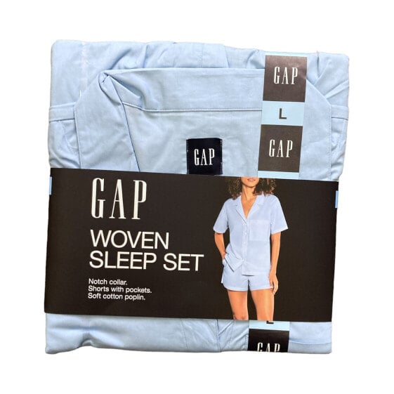 GAP Ladies Soft Cotton Poplin Short Sleeve Notch Collar Woven Sleep Set,