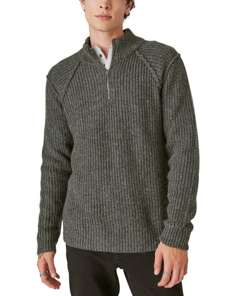 Men's Tweed Mock Neck Half-Zip Sweater