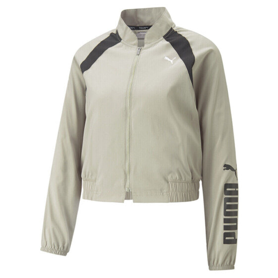 Puma Fit Woven Fashion Training Full Zip Jacket Womens Beige Casual Athletic Out