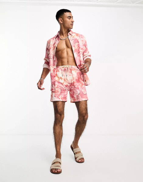 Labelrail x Stan & Tom marbled print linen shorts co-ord in pink multi