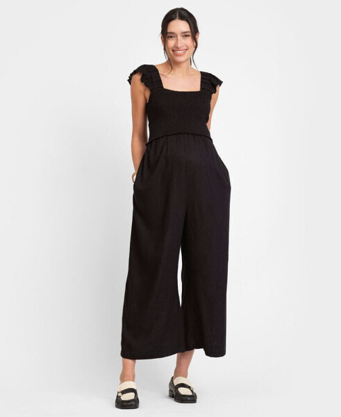 Women's Linen-Blend Maternity-To-Nursing Jumpsuit