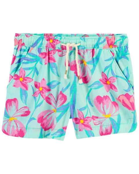 Kid Floral Print Drapey Linen Shorts 14