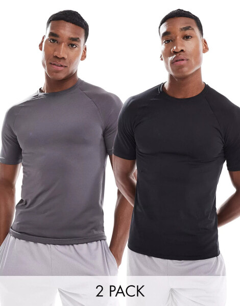 ASOS 4505 Icon muscle fit training t-shirt with quick dry 2 pack in black and charcoal