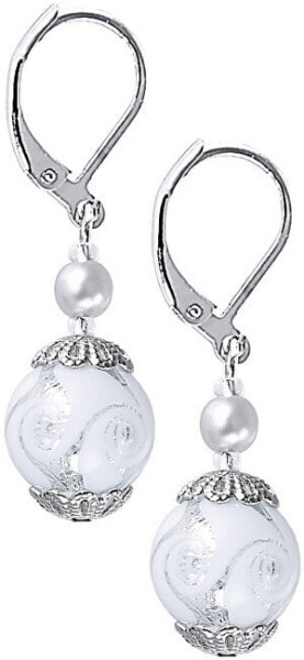 Elegant White Romance earrings with pure silver in Lampglas EV1 pearls